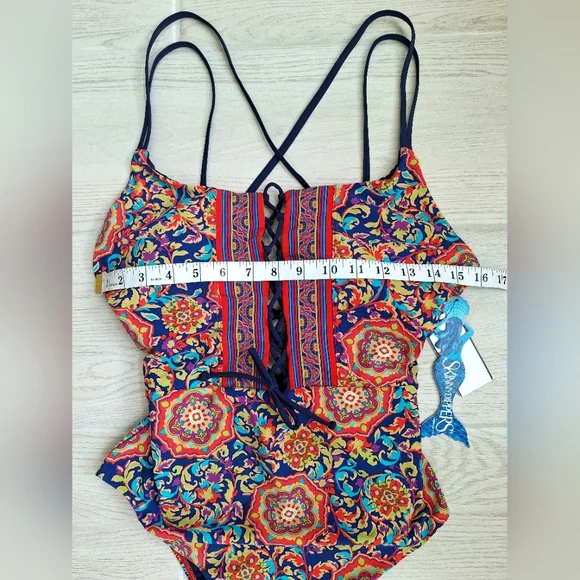 Skinny Dippers Women's Lace Up Front Removable Cup One-piece Swimsuit - Large - Picture 7 of 13